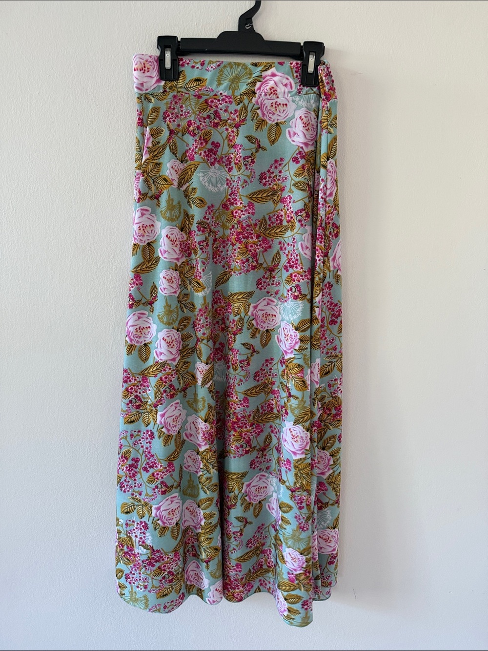Floral Maxi Skirt in Mint Green and Pink